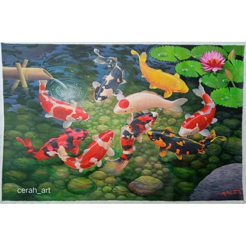 LUKISAN KANVAS ASLI IKAN KOI