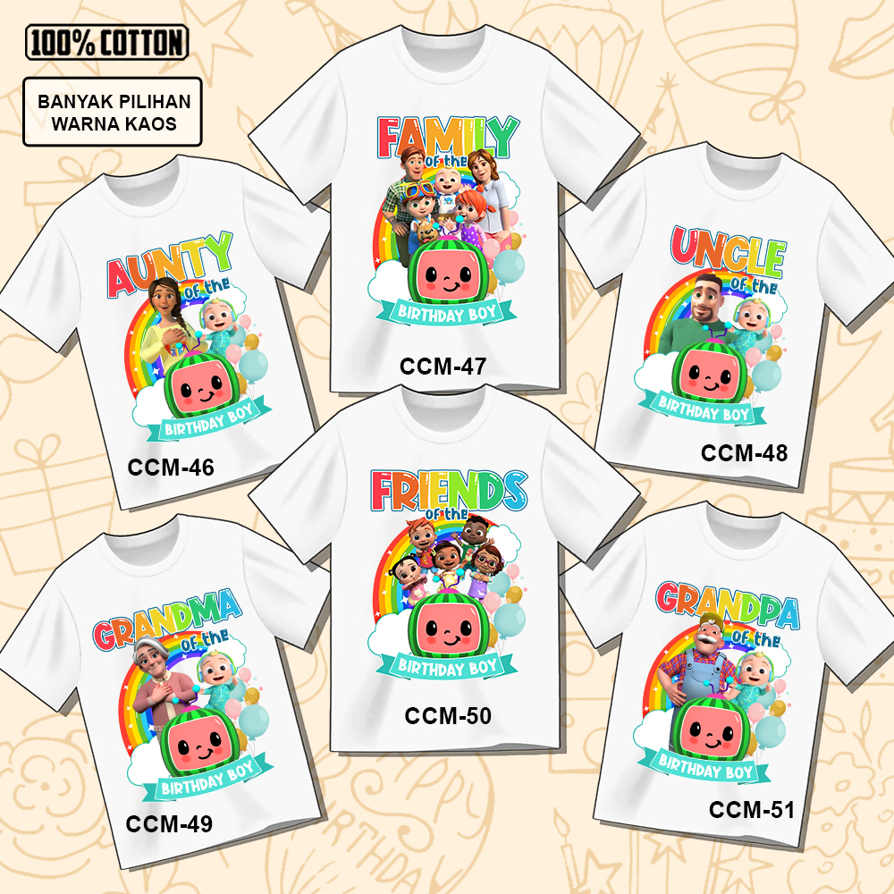 Kaos Ulang Tahun Cocomelon ULTAH COUPLE ANAK DAN DEWASA