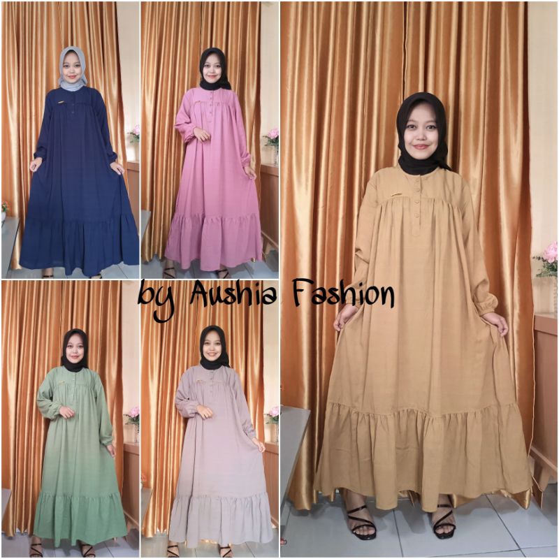 Midi Helena Polo Linen Big Size / Gamis Midi Big Size Jumbo / Daster midi rempel Busui Muat BB 100 k