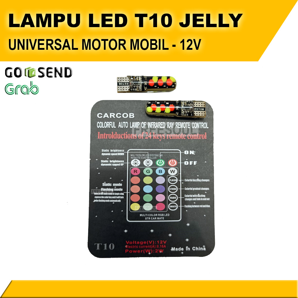 Lampu LED T10 Jelly COB 12v RGB isi 2 - Universal Motor Mobil