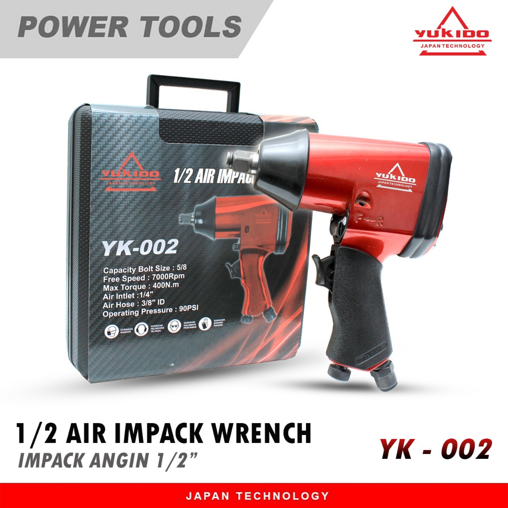 YUKIDO Air Impact Wrench 1/2 Inch Set 15 Pcs Impact Angin Kompresor Set Yukido