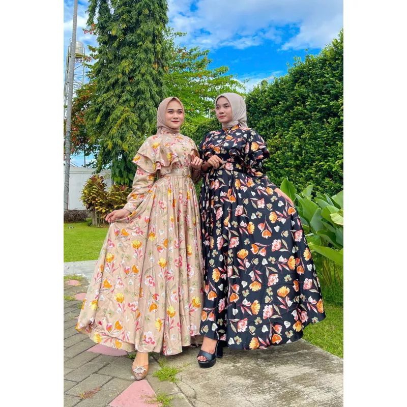 IRENE gamis silk FLORAL DRESS By Ferly Fashion hijab vintage korea muslim outfit remaja kekinan