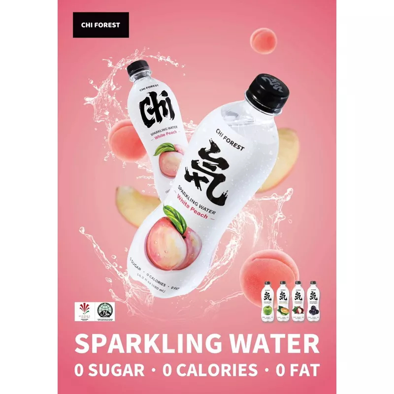 CHI Forest Sparkling Water Lychee Peach Grape Calamasi 480ml Minuman Soda Bebas Gula