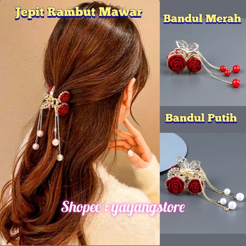 Jepit / Jepitan / Jedai Rambut / Aksesoris Mahkota Rambut Wanita Cantik Bunga Cherry Merah Import