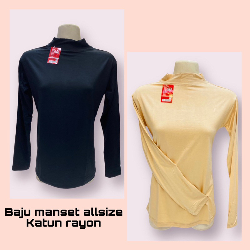 Manset baju kaos lengan panjang turtle neck bahan rayon adem