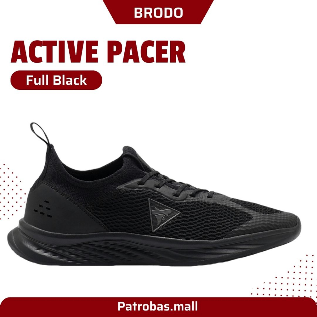 BRODO Active Pacer Full Black Original Sepatu Sneakers Sport Running Hitam Polos