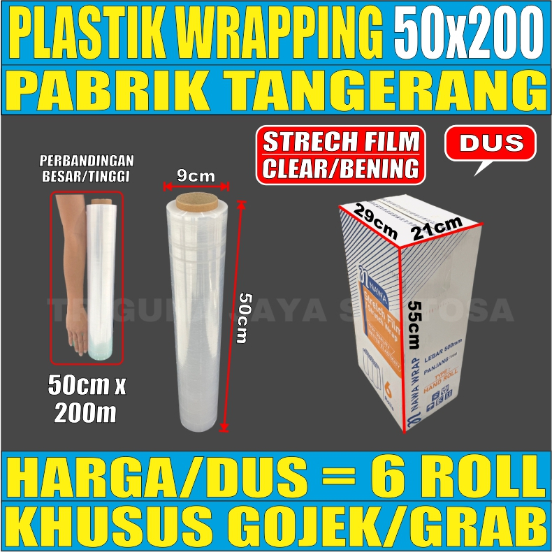 Plastik Wrapping 50cm x 200m Stretch Film 17um Bening PerDus Murah