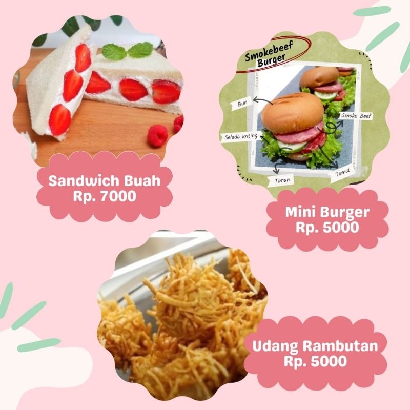 

cemilan serba 20k /Sando Strawberry / Sandwich Strawberry / udang rambutan / burger mini
