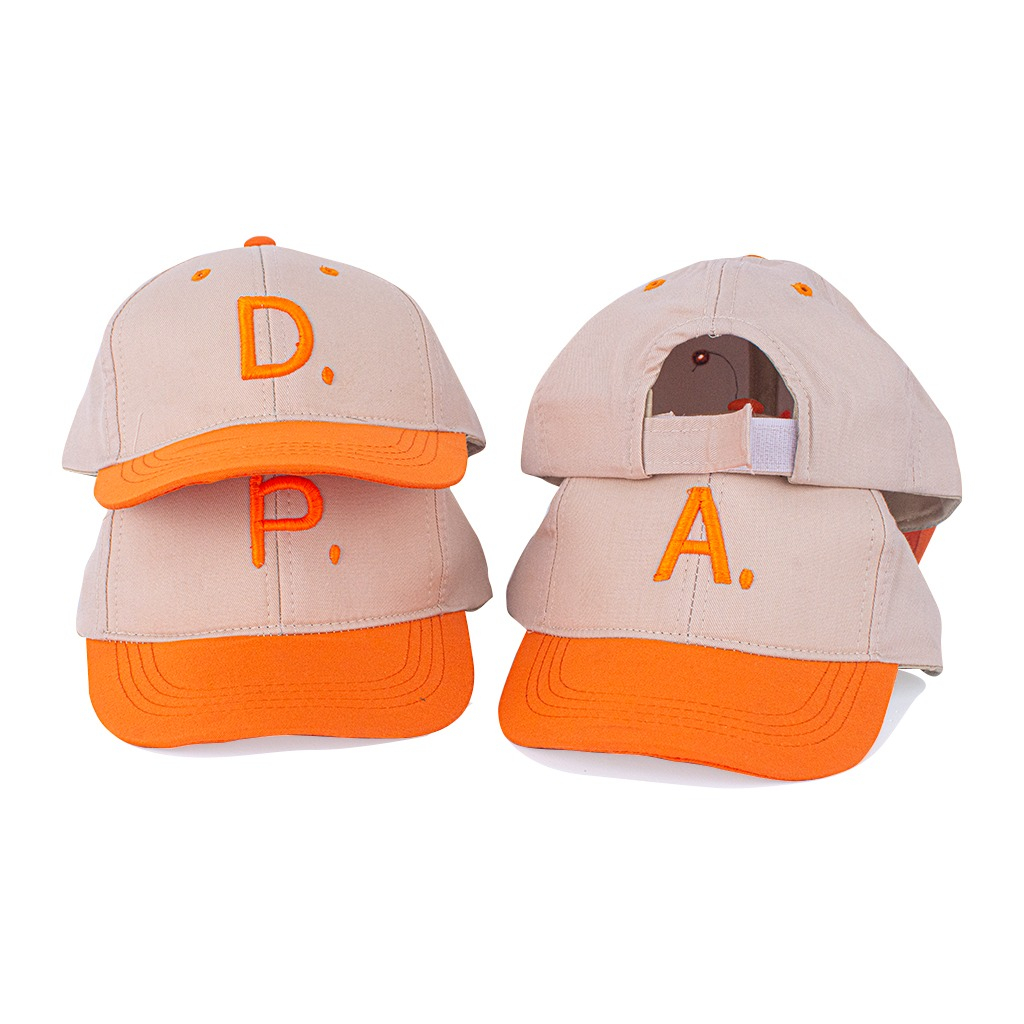 (HZ) TOPI KOMBINASI OREN CREAM ANAK UNISEX FASHION HAT TOPI MOTIF HURUF ALPHABETH