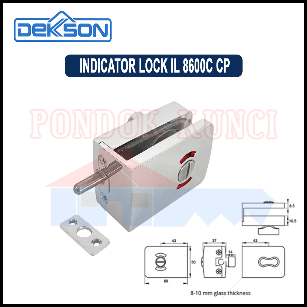 Kunci Pintu Kaca Kamar Mandi Dekkson Indicator Lock IL 8600C CP Red Blue Dekson