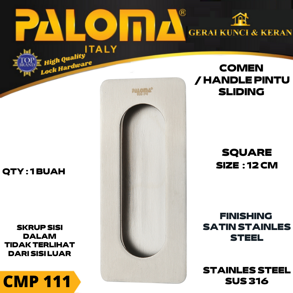 PALOMA CMP 111 SQUARE 12 CM  COMEN HANDLE PINTU SLIDING STAINLESS SSS