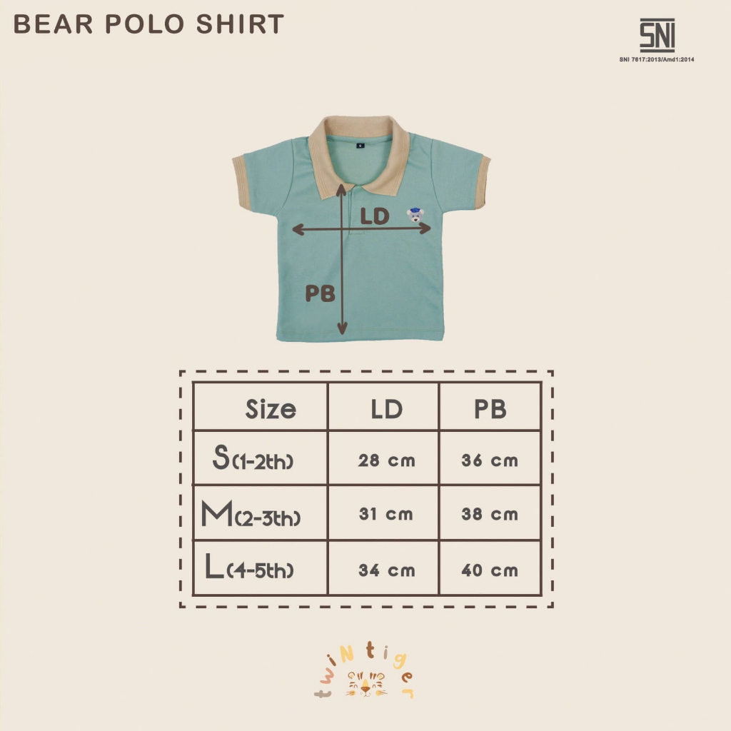 Twin Tiger Polo Bear Shirt 1-5 Tahun Atasan Kaos Polo Anak Unisex