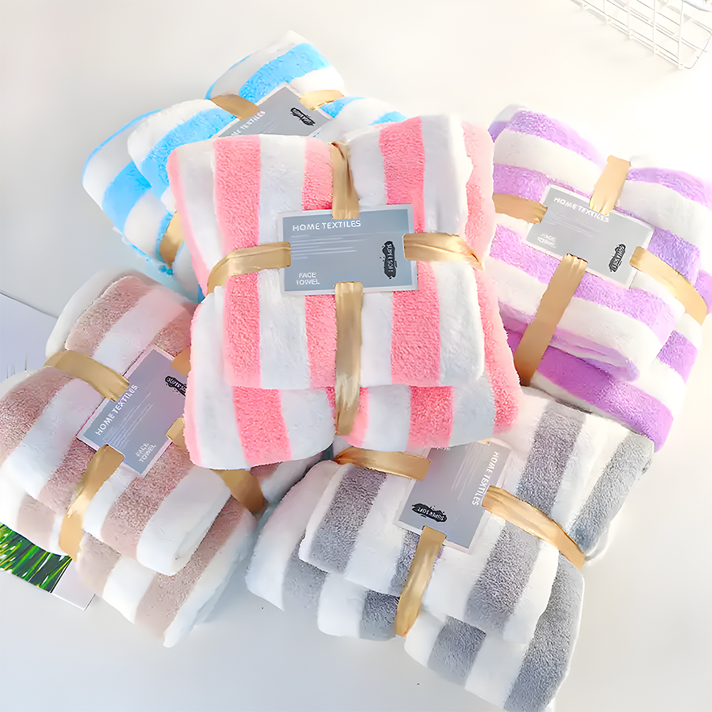 Handuk Mandi Dewasa Tebal Set 2in1 Motif Salur Handuk mandi dan Wajah Premium Cotton Towel