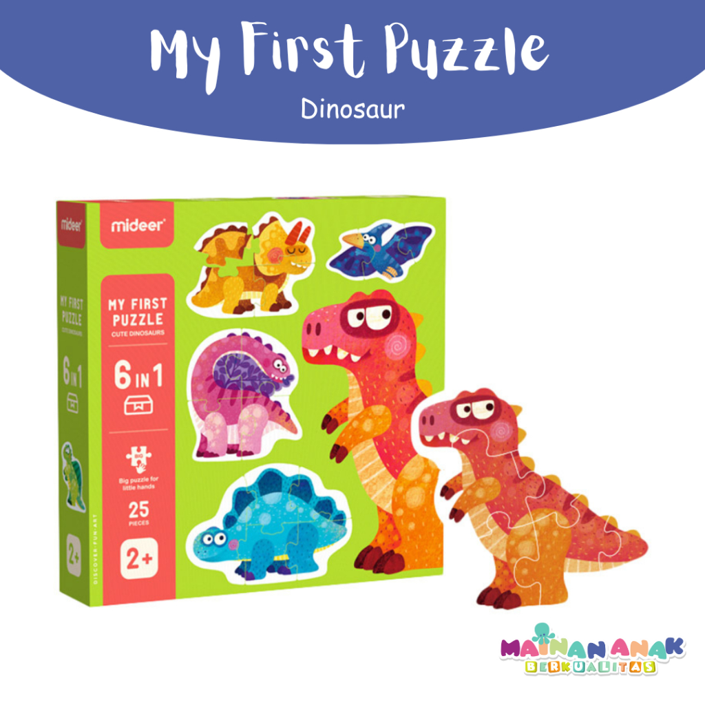 Mideer My First Puzzle Dinosaur Anak Puzzle Susun Montessori Kado Ulang Tahun Anak 2 Tahun Mainan Ed
