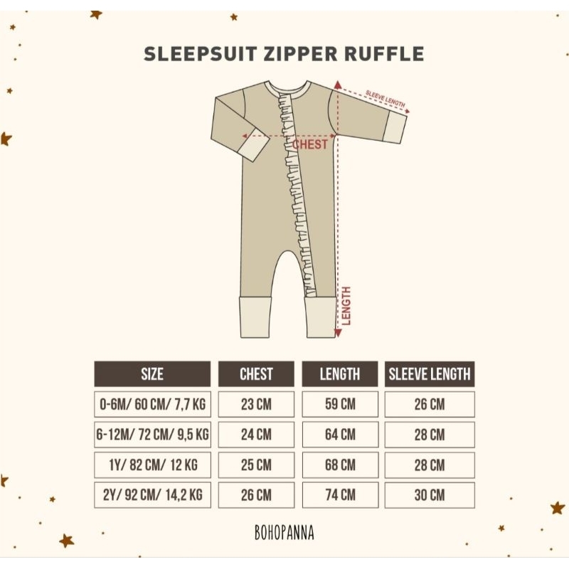 Sleepsuit zipper ruffle Bohopanna B49 / Sleepsuit Bayi Perempuan / Baju Tidur Bayi Cewek Bohopanna / Sleepsuit Bayi polos / Sleepsuit Bayi Perempuan Polos Katun Bohopanna