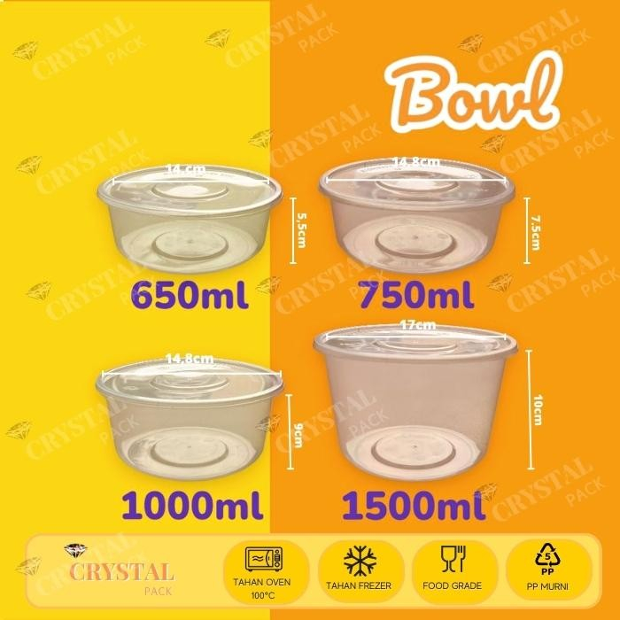 Thinwall Bulat 650ml 750ml 1000ml 1500ml Pack 25pcs Mangkok Bulat Bakso Bowl Round