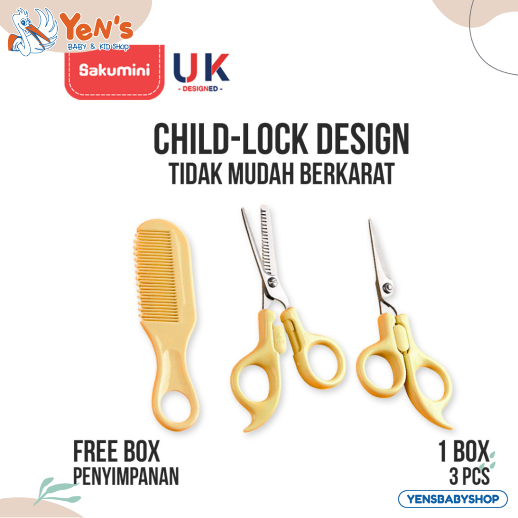 Sakumini Baby Hair Cut Scissors Gunting Potong Rambut Anak Set 3in1