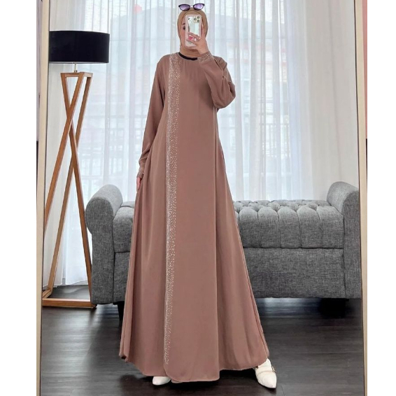 ALFAZZA KADIZAH DRESS - Dress Wanita Kekinian Matt Crinkle -  Casual Dress - Gamis Muslim Wanita Aplikasi Mutiara