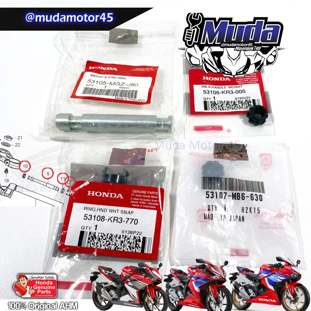DUDUKAN RUMAH JALU STANG CBR250RR  PEREDAM GETAR AN BALANCER MUR KARET BESI DALAM STIR  53105-MGZ-J8