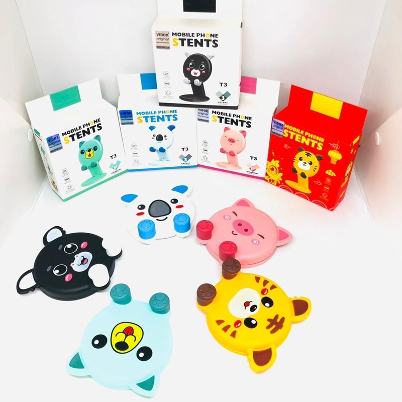 Holder Stand T3 Mobile Phone Karakter Motif Animal Lucu Dudukan HP Universal Folding Dekstop Portable Terlaris Smoll