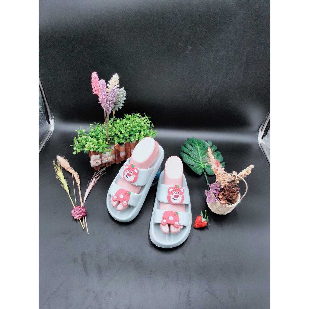 Sandal Karet Wanita Jelly Slip On Lotso Bear Lucu Sandal Empuk Sandal Wanita Kekinian Korean Style 9012-11