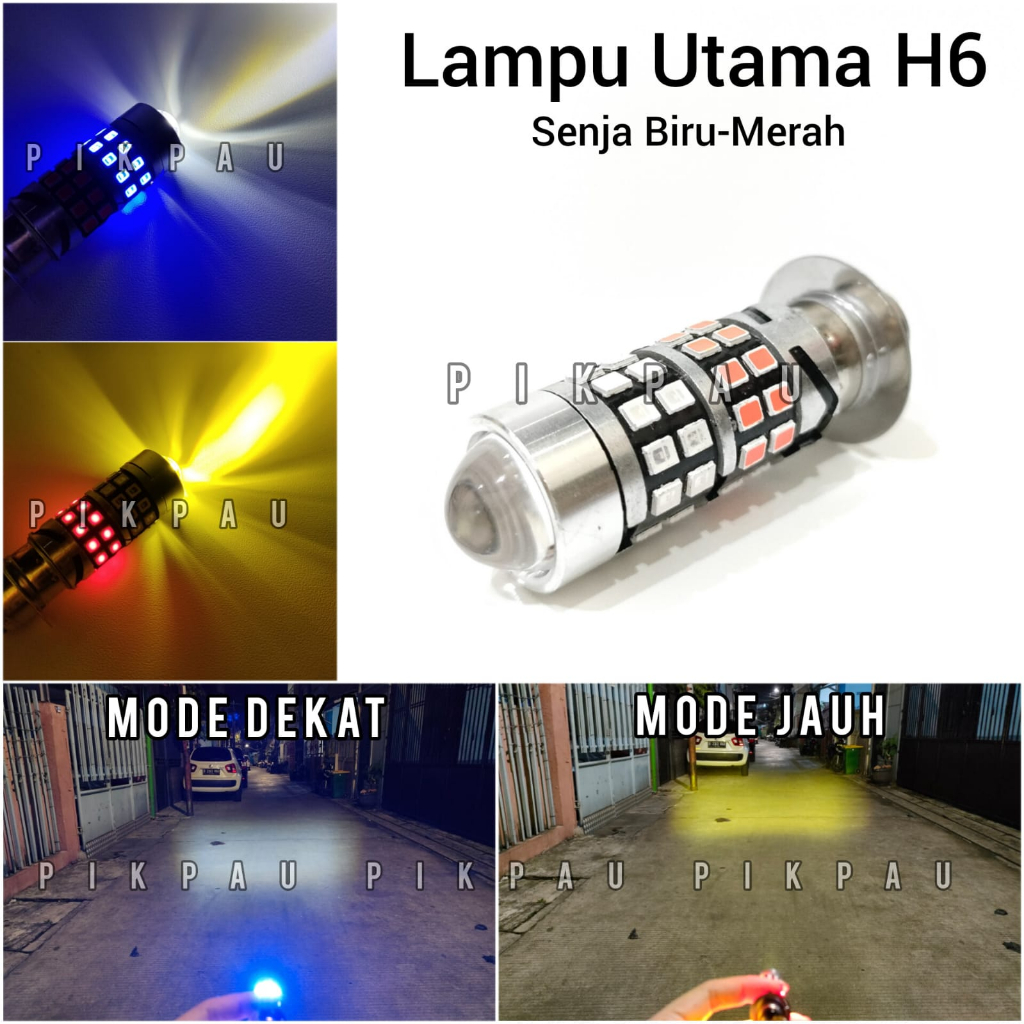 Lampu Utama LED H6 Laser Senja BiruMerah High Low Putih Kuning