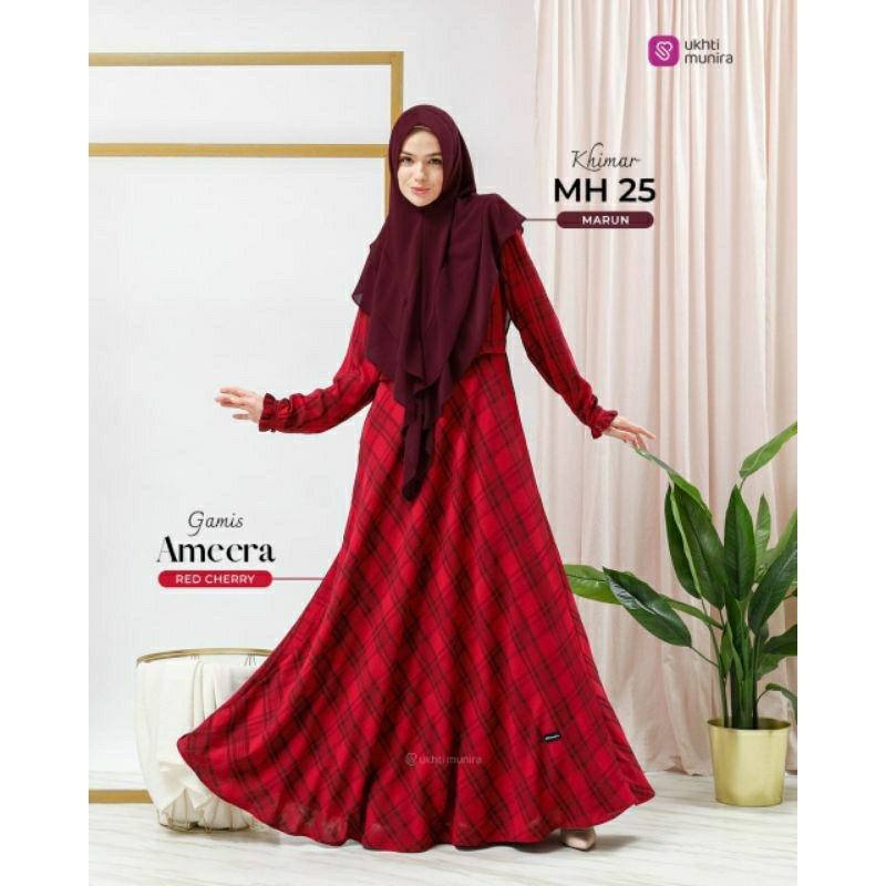 [Reiby] Gamis Motif Kotak Crinkle Airflow Ukhti Ameera by Ukhti Munira