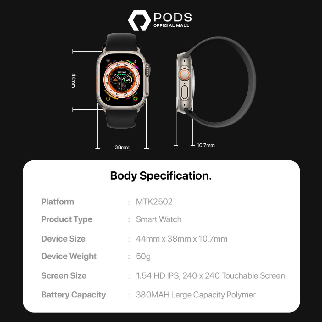 [TWIN SERIES] The Watch Series 8 ULTRA PRO 2023 Bluetooth Smartwatch (Garansi Resmi 3 Tahun) Titanium IP67 Water Dust Resistant Waterproof NFC-Full Touch Screen Phone Call Wireless Charge-iWatch Series 8 Pro Max for IOS Android by Pods Indonesiaa