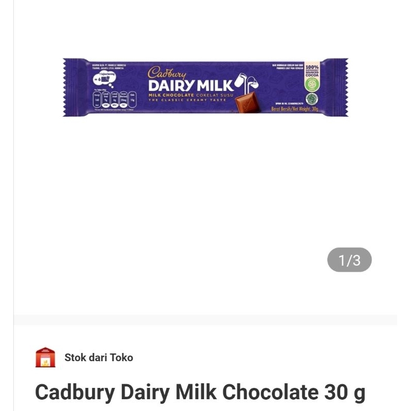 

Cadbury Dairy Milk Chocolate 30 g