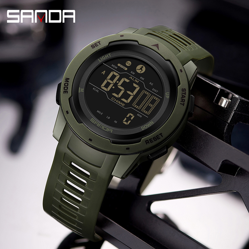 SANDA 2145 Jam Tangan Pria Digital Pedometer EL Backlight Sport Watch Shockproof Anti Air 5ATM WATCHKITE WKOS