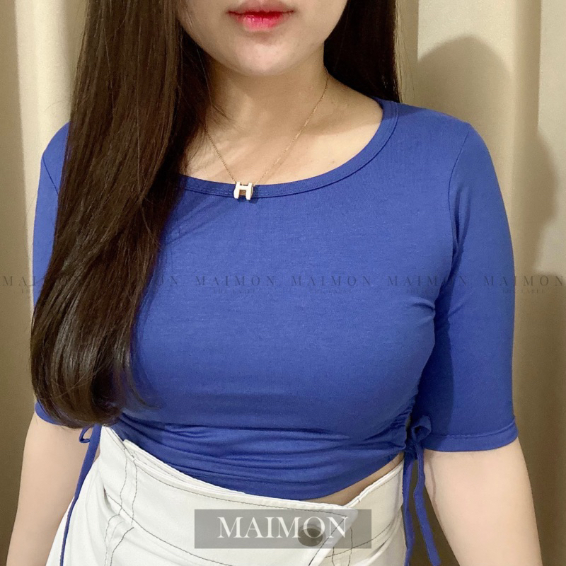 Yoo Ruched Side Crop Top | Atasan Wanita Korean Fashion | Maimon Grosir