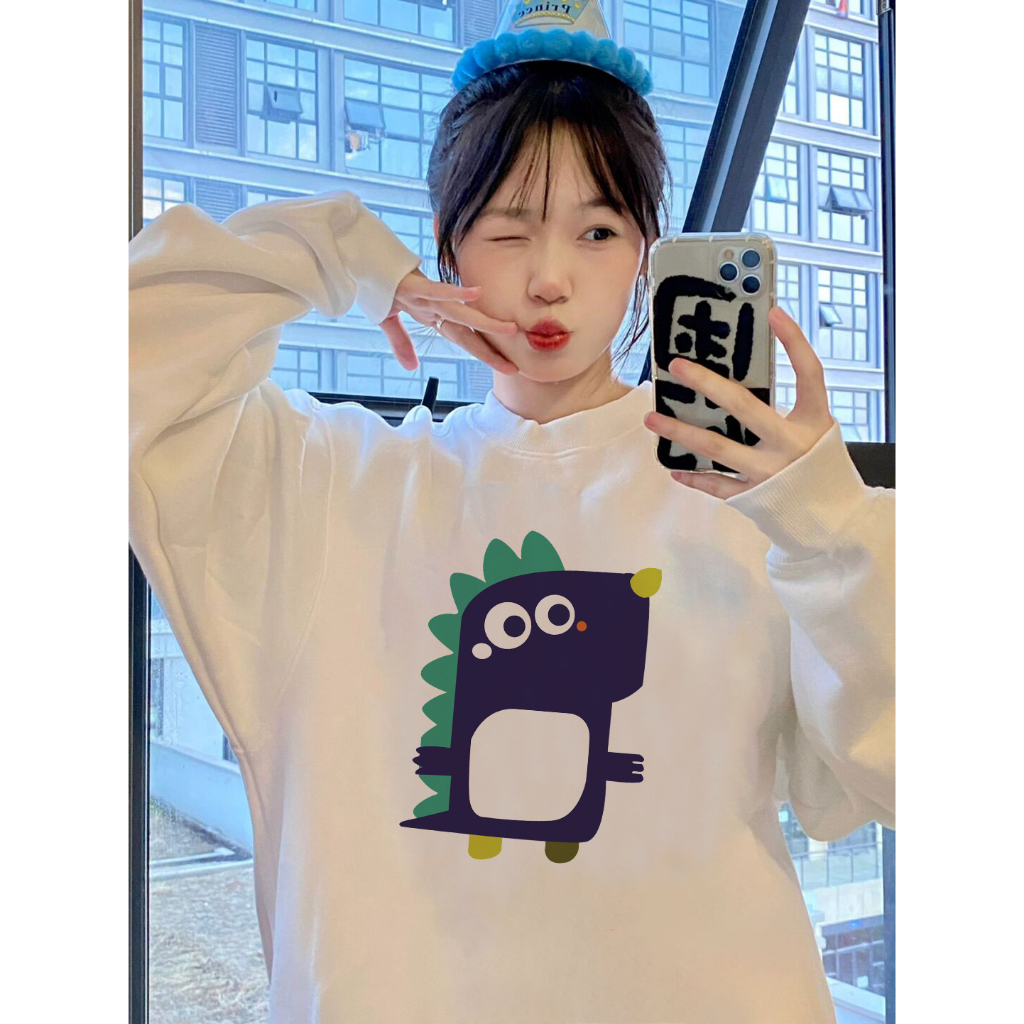 EUNII Sweater Lengan Panjang Cute Dinosaur Printing Korean Style/Sweater Crop/Baju Wanita/Switer Wanita/Switer