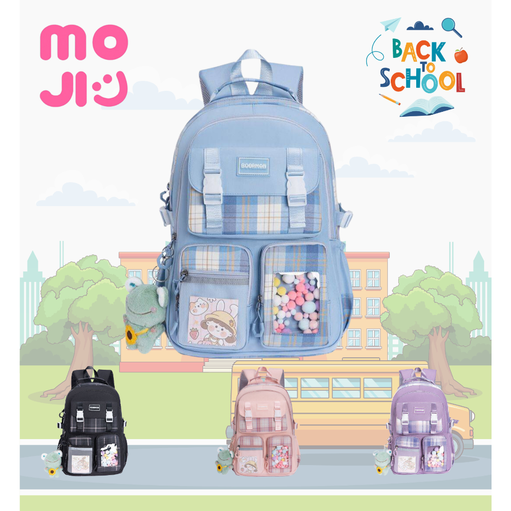 Tas Sekolah Cewek SMP Ala Korea Ransel Aesthetic Termurah / Tas Ransel Anak Perempuan SD Terbaru Import Korea Bahan Tebal / Tas Gendong Cewek Sekolah Remaja Dewasa 2022 Import Kekinian Korea Mini / Tas Sekolah Model Terbaru - HITAM