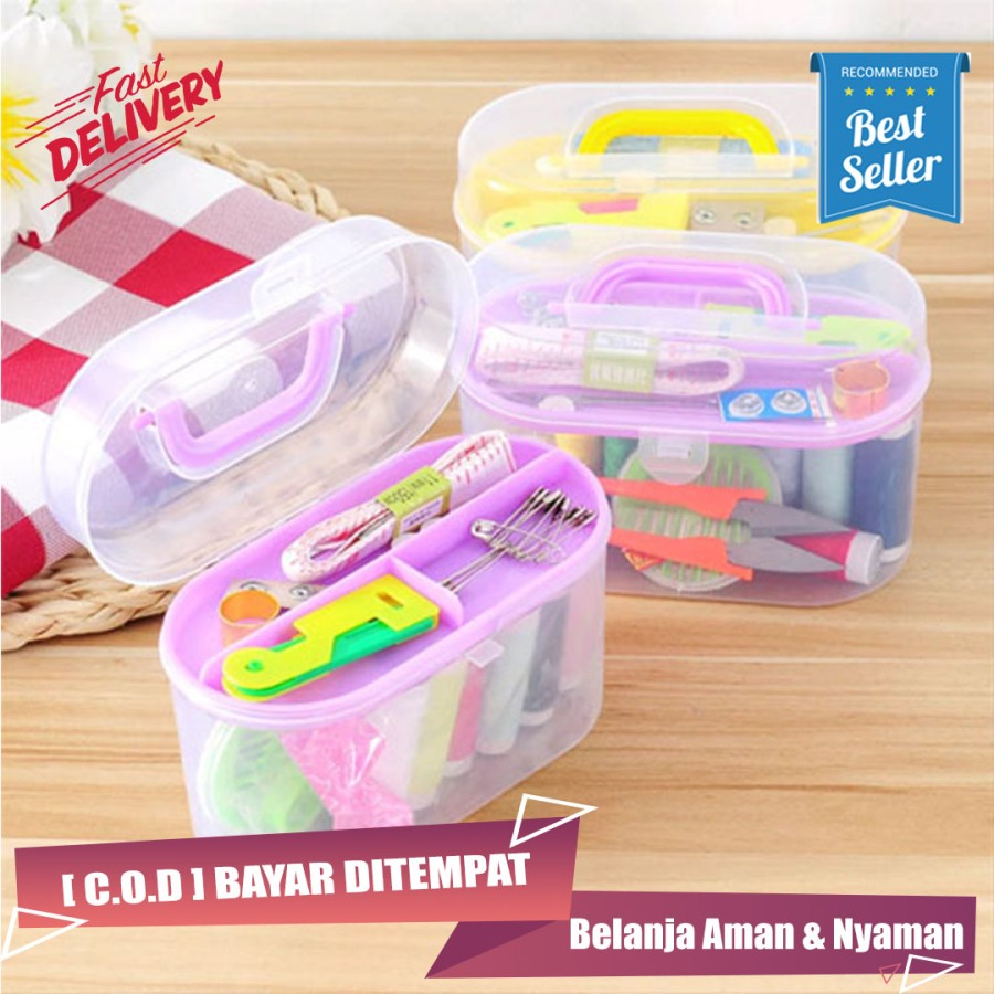 Sewing box 1 set alat Jahit &amp; benang warna lengkap Paket Benang dan Jarum Komplit