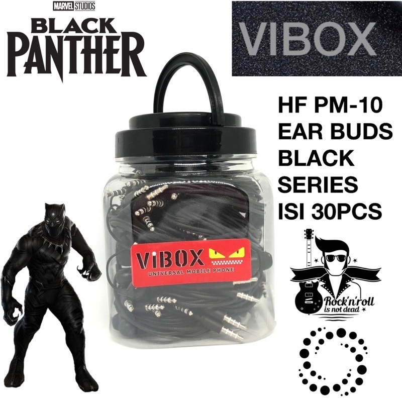 GROSIR 1 TOPLES ISI 30PCS HANDSFREE VIBOX PM10 EARBUDS BLACK SERIES BY SMOLL