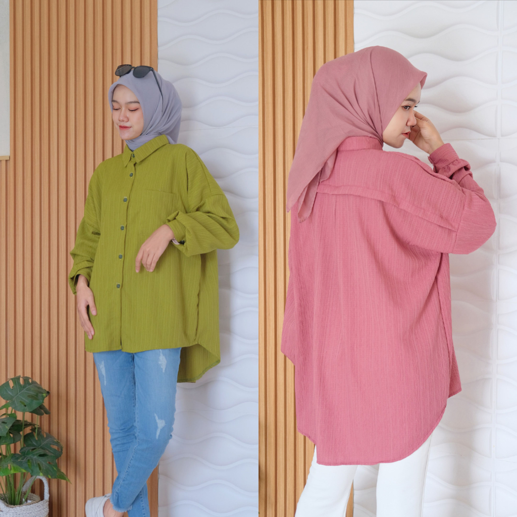 Kemeja Basic Oversize Polos Shirt Oversized Jumbo - Givani Kemeja Crinkle Oversize - Atasan Wanita Bigsize