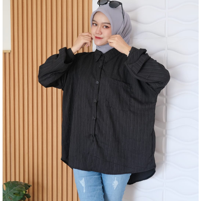 Kemeja Basic Oversize Polos Shirt Oversized Jumbo - Givani Kemeja Crinkle Oversize - Atasan Wanita Bigsize