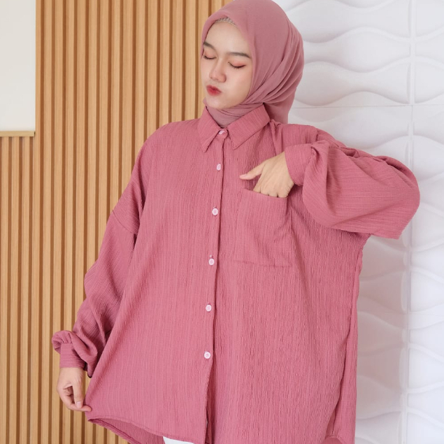 Kemeja Basic Oversize Polos Shirt Oversized Jumbo - Givani Kemeja Crinkle Oversize - Atasan Wanita Bigsize