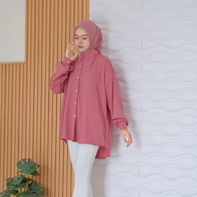 Kemeja Basic Oversize Polos Shirt Oversized Jumbo - Givani Kemeja Crinkle Oversize - Atasan Wanita Bigsize