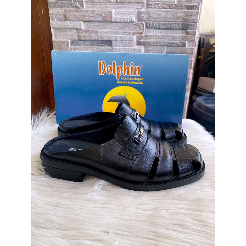 PSPGN.CO | ORIGINAL BRAND DOLPHIN 8101 IN BLACK SELOP KULIT PRIA BUSTONG MULES TUTONG SLIDE FORMAL S