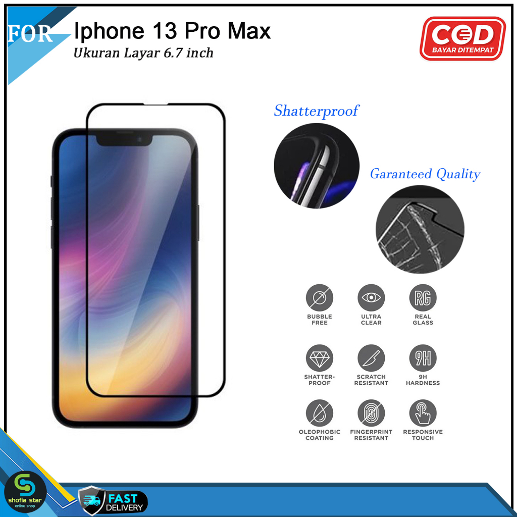 Tempered Glass iPhone 13 Pro Max 13 Pro 13 14 max/14 Plus Anti gores Kaca Full Screen