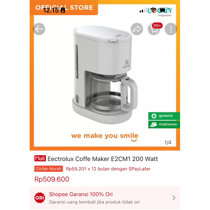 Electrolux Mesin Pembuat Kopi - Coffe Maker E2CM1 -200W