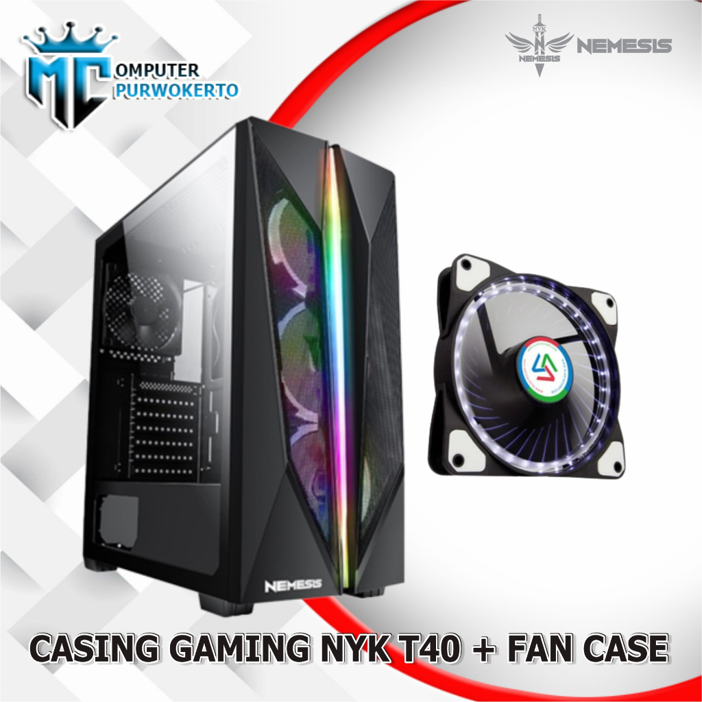 Casing Gaming NYK Nemesis T40 Black widow Tempered Glass + Fan Case