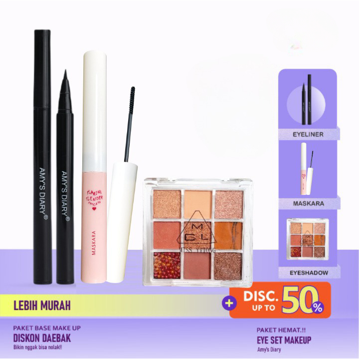 [PAKET HEMAT] Eye Set Makeup Amy's Diary 3 in 1 Maskara Eyeliner Eyeshadow 4 Warna