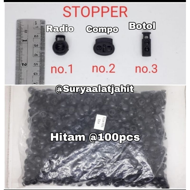 Stopper 1.7cm Hrm Hitam 1bks @+/-100pcs =rp.11.000/100pcs