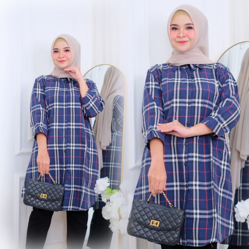 TUNIK KOTAK KATUN MIRA MOTIF TERBARU /Tunik katun Burberry