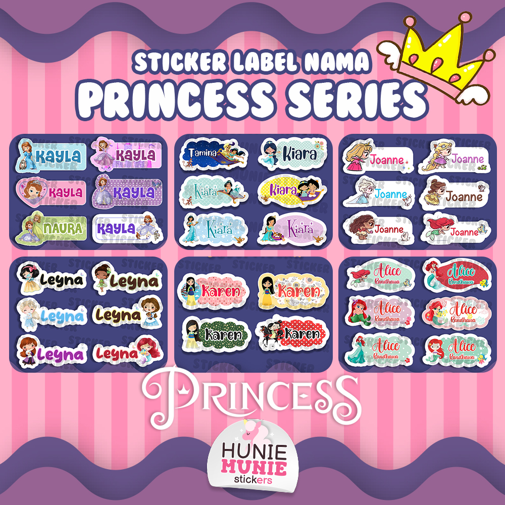 

Sticker Label Nama Custom - PRINCESS SERIES - Jasmine Mulan Moana Belle Sofia Ariel Frozen Elsa Anna (100pcs+) Stiker Disney