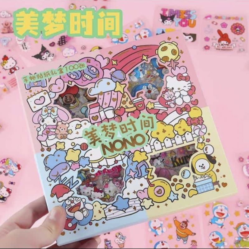 

100 lembar Stiker Momo Motif Kartun Korea Bts Hello Kitty Kuromi Lucu DIY anti air Jurnal Kekinian Viral anak cewek Dekorani Handbook