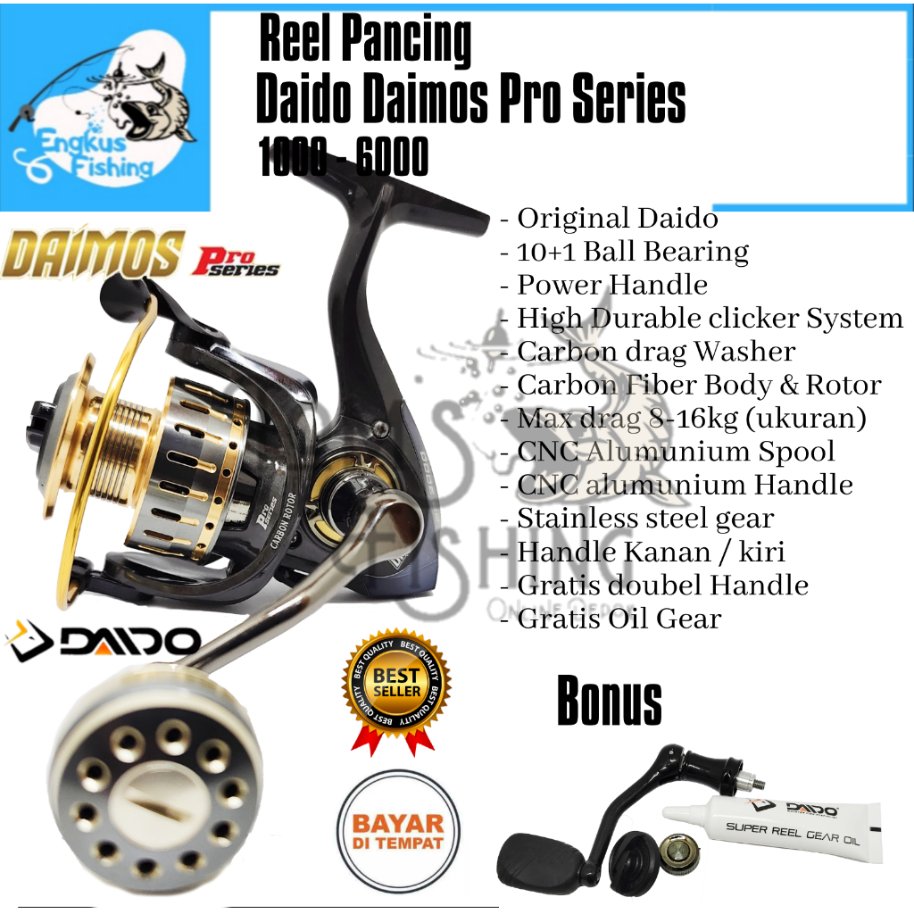 Reel Pancing Daido Daimos Pro Series 1000-6000 (10+1 Bearing) Power Handle Free Handle - Engkus Fishing