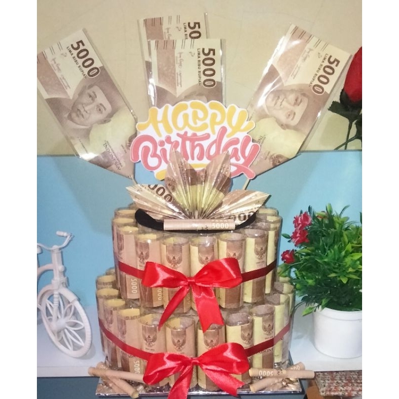Kado ulang tahun Money tart/ Bouquet money cake custom